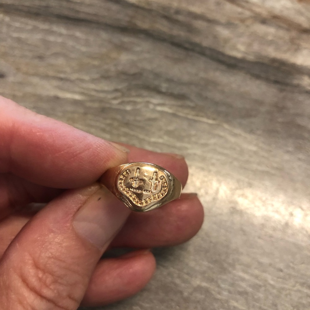 Signet Christian Gold Ring Engraved with Opposing Crosses represent duality
